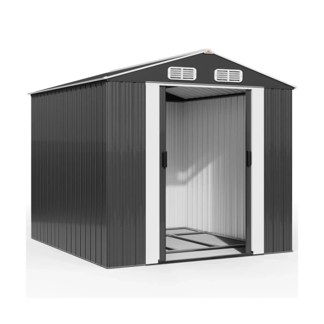 Abri de jardin métal GARDEBRUK XXXL 8 m², fondation incluse : vue complète sur fond blanc